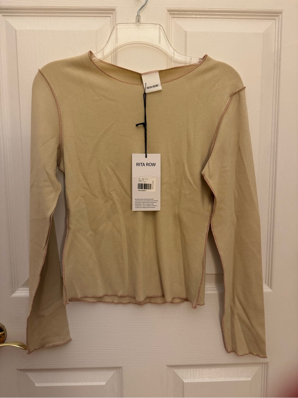 RITA ROW NWT Beige Long-Sleeve Seam-Trim Top